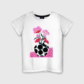 Детская футболка хлопок с принтом цветы в вазе в Новосибирске, 100% хлопок | круглый вырез горловины, полуприлегающий силуэт, длина до линии бедер | 8 марта | весна | девушке | женский | мама | подарок | топ | тренд | феминизм | цветы