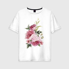 Женская футболка хлопок Oversize с принтом Акварельные розы в Новосибирске, 100% хлопок | свободный крой, круглый ворот, спущенный рукав, длина до линии бедер
 | акварель | ботаника | весна | женственность | иллюстрация | нежность | рисунок | розы | цветы