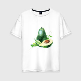 Женская футболка хлопок Oversize с принтом акварельное авокадо в Новосибирске, 100% хлопок | свободный крой, круглый ворот, спущенный рукав, длина до линии бедер
 | авокадо | акварель | брызги | веган | вегетарианец | здоровье | зож | правильное питание | рисунок