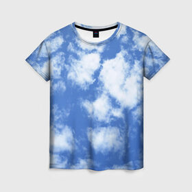 Женская футболка 3D с принтом ОБЛАКА в Новосибирске, 100% полиэфир ( синтетическое хлопкоподобное полотно) | прямой крой, круглый вырез горловины, длина до линии бедер | голубое небо | небо | небо паттерн | нежное небо | облака | синее небо | синий | тучи
