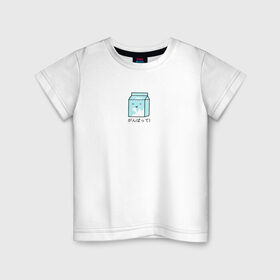 Детская футболка хлопок с принтом Kawaii milk в Новосибирске, 100% хлопок | круглый вырез горловины, полуприлегающий силуэт, длина до линии бедер | kawaii milk | еда | иероглифы | кавайное молоко | милый | япония