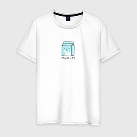 Мужская футболка хлопок с принтом Kawaii milk в Новосибирске, 100% хлопок | прямой крой, круглый вырез горловины, длина до линии бедер, слегка спущенное плечо. | kawaii milk | еда | иероглифы | кавайное молоко | милый | япония