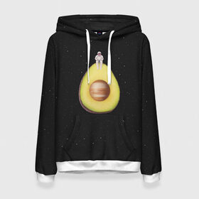Женская толстовка 3D с принтом Космокадо в Новосибирске, 100% полиэстер  | двухслойный капюшон со шнурком для регулировки, мягкие манжеты на рукавах и по низу толстовки, спереди карман-кенгуру с мягким внутренним слоем. | avocado | drift | drifting | fruits | galaxy | milky | moon | planet | plant | ship | space | spaceship | star | suit | to | way | авокадо | галактика | звезда | корабль | космический | космонавт | космос | луна | млечный | планета | путь | растение | ска