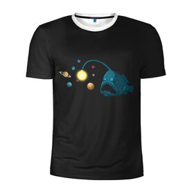 Мужская футболка 3D спортивная с принтом Космическая угроза в Новосибирске, 100% полиэстер с улучшенными характеристиками | приталенный силуэт, круглая горловина, широкие плечи, сужается к линии бедра | angler | deep | galaxy | milky | moon | planet | sea | ship | space | spaceship | star | suit | surfing | travel | way | галактика | глубоководный | звезда | корабль | космический | космонавт | космос | луна | млечный | планета | путешествие | путь
