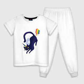 Детская пижама хлопок с принтом Кот Единорог в космосе в Новосибирске, 100% хлопок |  брюки и футболка прямого кроя, без карманов, на брюках мягкая резинка на поясе и по низу штанин
 | cat | creepy | cringe | cute | fart | farts | fly | fly away | funny | horn | rainbow | rocket | unicorn | unicorns | котик | кошка | летит | луна | лунный | милый | пегас | пони | прикол | пук | пукает | радуга | рог | смешной | улетает | уп