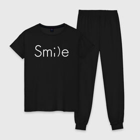 Женская пижама хлопок с принтом SMILE | УЛЫБКА в Новосибирске, 100% хлопок | брюки и футболка прямого кроя, без карманов, на брюках мягкая резинка на поясе и по низу штанин | creative | minimalism | smile | креатив | креативная | минимал | минимализм | надпись | смайл | смайлик | текст | улыбка