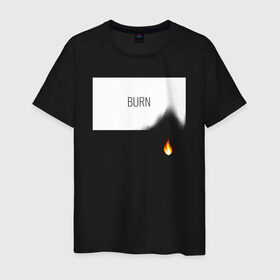 Мужская футболка хлопок с принтом BURN в Новосибирске, 100% хлопок | прямой крой, круглый вырез горловины, длина до линии бедер, слегка спущенное плечо. | burn | creative | fire | flame | minimalism | горение | гореть | жечь | креатив | креативная | минимал | минимализм | надпись | огонь | пламя | текст