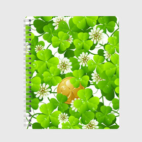 Тетрадь с принтом Ирландский Клевер и Монетка в Новосибирске, 100% бумага | 48 листов, плотность листов — 60 г/м2, плотность картонной обложки — 250 г/м2. Листы скреплены сбоку удобной пружинной спиралью. Уголки страниц и обложки скругленные. Цвет линий — светло-серый
 | Тематика изображения на принте: день ирландии | зеленая | зеленый | ирландец | ирландская | ирландский | клевер | монета | патрик | с патриком