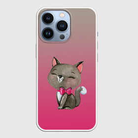 Чехол для iPhone 13 Pro с принтом кошечка с бантиком в Новосибирске,  |  | акварель | бабочка | бантик | киска | котенок | кошечка. киса | кошка | краска | рисунок