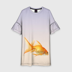 Детское платье 3D с принтом золотая рыбка в Новосибирске, 100% полиэстер | прямой силуэт, чуть расширенный к низу. Круглая горловина, на рукавах — воланы | аквариум | градиент | золотая рыбка | подводный мир | рыба | рыбешка | рыбка