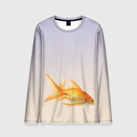 Мужской лонгслив 3D с принтом золотая рыбка в Новосибирске, 100% полиэстер | длинные рукава, круглый вырез горловины, полуприлегающий силуэт | аквариум | градиент | золотая рыбка | подводный мир | рыба | рыбешка | рыбка