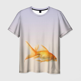 Мужская футболка 3D с принтом золотая рыбка в Новосибирске, 100% полиэфир | прямой крой, круглый вырез горловины, длина до линии бедер | аквариум | градиент | золотая рыбка | подводный мир | рыба | рыбешка | рыбка