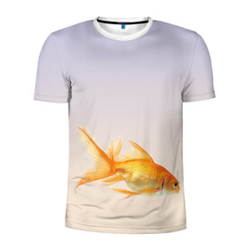 Мужская футболка 3D спортивная с принтом золотая рыбка в Новосибирске, 100% полиэстер с улучшенными характеристиками | приталенный силуэт, круглая горловина, широкие плечи, сужается к линии бедра | аквариум | градиент | золотая рыбка | подводный мир | рыба | рыбешка | рыбка