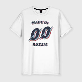 Мужская футболка хлопок Slim с принтом Рождённый в 2000 году в Новосибирске, 92% хлопок, 8% лайкра | приталенный силуэт, круглый вырез ворота, длина до линии бедра, короткий рукав | 00 | 2000 | made in russia | год рождения | рождён в россии | рождённый в 2000 | россия | рф