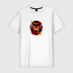 Мужская футболка хлопок Slim с принтом Doom Eternal в Новосибирске, 92% хлопок, 8% лайкра | приталенный силуэт, круглый вырез ворота, длина до линии бедра, короткий рукав | doom eternal | брызги | герой | дум | думгай | игра | краска | маска | персонаж | шлем