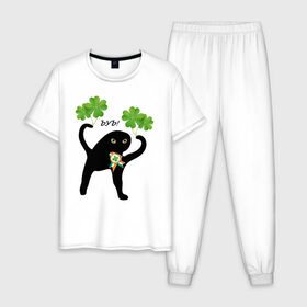 Мужская пижама хлопок с принтом Ирландец ЪУЪ! в Новосибирске, 100% хлопок | брюки и футболка прямого кроя, без карманов, на брюках мягкая резинка на поясе и по низу штанин
 | iam irish | irish | kiss me | зеленая | зеленый | ирландец | ирландская | ирландский | клевер | патрик | с патриком | ъуъ