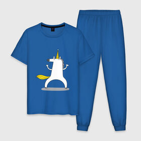 Мужская пижама хлопок с принтом Dancing Unicorn в Новосибирске, 100% хлопок | брюки и футболка прямого кроя, без карманов, на брюках мягкая резинка на поясе и по низу штанин
 | dancing | unicorn | единорог | лошадка | танцующий единорог