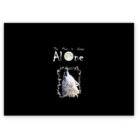 Поздравительная открытка с принтом Волк и луна одиночки в Новосибирске, 100% бумага | плотность бумаги 280 г/м2, матовая, на обратной стороне линовка и место для марки
 | alone | moon | волк | волчара | луна | небо | одиночество | одиночка