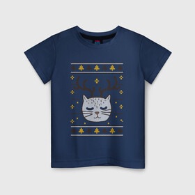 Детская футболка хлопок с принтом Рождественский свитер с котом в Новосибирске, 100% хлопок | круглый вырез горловины, полуприлегающий силуэт, длина до линии бедер | food | mandarins | mem | meme | new year | sweater | ugly | в слюнявчике | еда | жрать | жрац | кот | котяра | кушац | кушот | мем | мем с котом | мемы | неси | новый год | оливье | прикол | рождество | свитер | слюнявчик