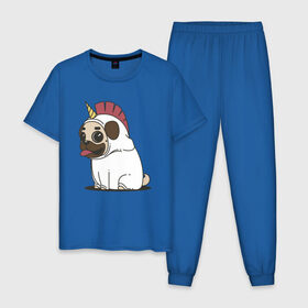 Мужская пижама хлопок с принтом Мопс Единорог в Новосибирске, 100% хлопок | брюки и футболка прямого кроя, без карманов, на брюках мягкая резинка на поясе и по низу штанин
 | unicorn | единорог | мопс | мопс в костюме | собаки