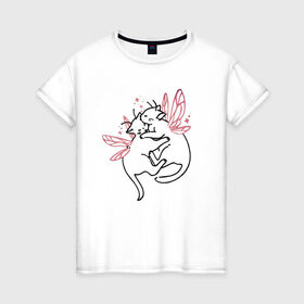 Женская футболка хлопок с принтом Волшебные кошки Котофеи в Новосибирске, 100% хлопок | прямой крой, круглый вырез горловины, длина до линии бедер, слегка спущенное плечо | cats | love | magic | волшебство | кот | кошка | объятия | феи
