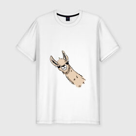 Мужская футболка хлопок Slim с принтом Лама в Новосибирске, 92% хлопок, 8% лайкра | приталенный силуэт, круглый вырез ворота, длина до линии бедра, короткий рукав | альпака | лама | любопытная лама | улыбающаяся лама