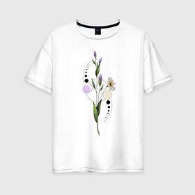 Женская футболка хлопок Oversize с принтом Flo в Новосибирске, 100% хлопок | свободный крой, круглый ворот, спущенный рукав, длина до линии бедер
 | 8 марта | girl | woman | бабушка | весна | девушкам | девушке | девушки | женский | листья | мама | март | пионы | подарок | тренд | цветочки | цветы