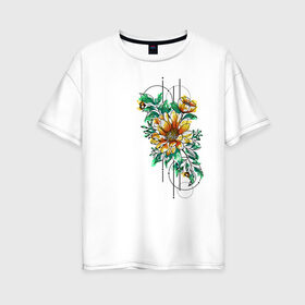 Женская футболка хлопок Oversize с принтом Sunflower в Новосибирске, 100% хлопок | свободный крой, круглый ворот, спущенный рукав, длина до линии бедер
 | 8 марта | girl | woman | бабушка | весна | девушкам | девушке | девушки | женский | листья | мама | март | пионы | подарок | тренд | цветочки | цветы