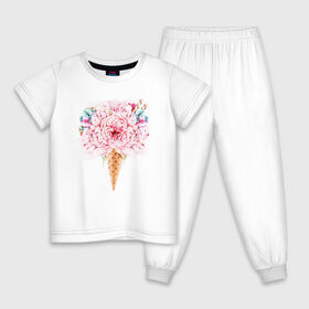 Детская пижама хлопок с принтом Flowers ice cream в Новосибирске, 100% хлопок |  брюки и футболка прямого кроя, без карманов, на брюках мягкая резинка на поясе и по низу штанин
 | 8 марта | girl | woman | бабушка | весна | девушкам | девушке | девушки | женский | листья | мама | март | пионы | подарок | тренд | цветочки | цветы