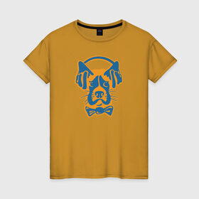 Женская футболка хлопок с принтом Меломан в Новосибирске, 100% хлопок | прямой крой, круглый вырез горловины, длина до линии бедер, слегка спущенное плечо | животные | меломан | музыка | наушники | пес | подарок | силуэт | собака | собаки