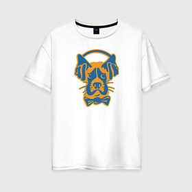 Женская футболка хлопок Oversize с принтом Меломан в Новосибирске, 100% хлопок | свободный крой, круглый ворот, спущенный рукав, длина до линии бедер
 | животные | меломан | музыка | наушники | пес | подарок | силуэт | собака | собаки