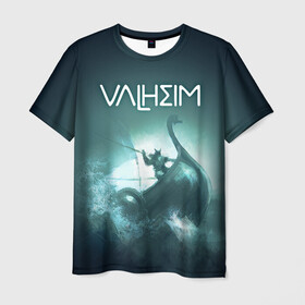 Мужская футболка 3D с принтом Valheim в Новосибирске, 100% полиэфир | прямой крой, круглый вырез горловины, длина до линии бедер | drakkar | valhalla | valheim | viking | vikings | валхэйм | вальгала | вальхала | вальхейм | викинг | викинги | драккар
