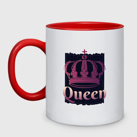 Кружка двухцветная с принтом Queen Королева и корона в Новосибирске, керамика | объем — 330 мл, диаметр — 80 мм. Цветная ручка и кайма сверху, в некоторых цветах — вся внутренняя часть | Тематика изображения на принте: 8 марта | chess | crown | gradient | pink | queens gambit | градиент | для девушки | для дочки | для женщины | для жены | его королева | женский день | королевна | моя королева | розовый | ход королевы | царица | шахматы