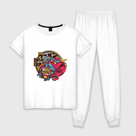 Женская пижама хлопок с принтом Dragon Ramen Anime Style в Новосибирске, 100% хлопок | брюки и футболка прямого кроя, без карманов, на брюках мягкая резинка на поясе и по низу штанин | bowl | china | fashion | japan | japanese | kanji | korea | manga | old | sapporo | tokyo | аниме | дракон | иероглифы | кандзи | китай | китайский дракон | корея | лапша | манга | миска | мифология | мудрость | рамен | рамэн | саппоро | старик