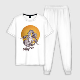Мужская пижама хлопок с принтом Рептилоид в Новосибирске, 100% хлопок | брюки и футболка прямого кроя, без карманов, на брюках мягкая резинка на поясе и по низу штанин
 | Тематика изображения на принте: иллюминаты | масоны | теория заговора | юмор | ящер