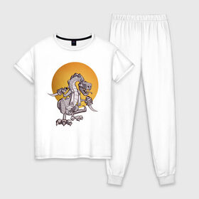 Женская пижама хлопок с принтом Рептилоид в Новосибирске, 100% хлопок | брюки и футболка прямого кроя, без карманов, на брюках мягкая резинка на поясе и по низу штанин | иллюминаты | масоны | теория заговора | юмор | ящер