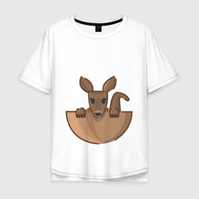Мужская футболка хлопок Oversize с принтом Кенгуренок в сумке в Новосибирске, 100% хлопок | свободный крой, круглый ворот, “спинка” длиннее передней части | animals | australia | baby | bag | cute | ears | eyes | jump | kangaroo | leap | mother | nose | paws | pocket | sack | shadow | tail | австралия | глаза | детеныш | животные | карман | кенгуренок | кенгуру | лапы | мама | мешок | милый | нос | няшный | п