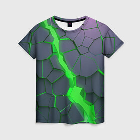 Женская футболка 3D с принтом ЗЕЛЕНЫЙ РАЗЛОМ | 3Д РАЗЛОМ в Новосибирске, 100% полиэфир ( синтетическое хлопкоподобное полотно) | прямой крой, круглый вырез горловины, длина до линии бедер | 3d | 3д | abstrakt | couter strike | csgo | dota | geometry | green | lol | rift | steel | wow | абстракт | геометрия | дота | зеленый | камни | кубики | пластик | плиты | разлом | раскол | свет | скин | сталь | текстура | трещина