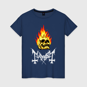 Женская футболка хлопок с принтом MAYHEM в Новосибирске, 100% хлопок | прямой крой, круглый вырез горловины, длина до линии бедер, слегка спущенное плечо | mayhem | metal | rock | the true mayhem. | блэк метал | дэд | мертвый | метал | музыка | мэйхем | рок
