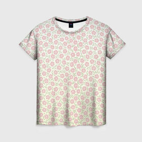 Женская футболка 3D с принтом узор мелкие цветочки в Новосибирске, 100% полиэфир ( синтетическое хлопкоподобное полотно) | прямой крой, круглый вырез горловины, длина до линии бедер | вектор | лето | паттерн | пижамный | полевые цветы | простой | рисунок | розовые цветочки | светлый | узор | цветочки | цветы