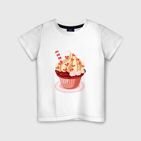 Детская футболка хлопок с принтом кекс сердечки вкуснота в Новосибирске, 100% хлопок | круглый вырез горловины, полуприлегающий силуэт, длина до линии бедер | вишенка | вкуснотя | вкусняшка | десерт | еда | кекс | кексик | крем | ням | праздник | сладости | торт | тортик