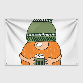 Флаг-баннер с принтом Гном - День святого Патрика в Новосибирске, 100% полиэстер | размер 67 х 109 см, плотность ткани — 95 г/м2; по краям флага есть четыре люверса для крепления | борода | гном | день святого патрика | зеленый | ирландия | лепрекон | мультяшный | оранжевый | патрик | подарок | символ | смешной | фэнтези