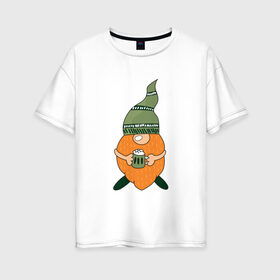 Женская футболка хлопок Oversize с принтом Гном - День святого Патрика в Новосибирске, 100% хлопок | свободный крой, круглый ворот, спущенный рукав, длина до линии бедер
 | борода | гном | день святого патрика | зеленый | ирландия | лепрекон | мультяшный | оранжевый | патрик | подарок | символ | смешной | фэнтези