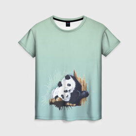 Женская футболка 3D с принтом акварельные панды в Новосибирске, 100% полиэфир ( синтетическое хлопкоподобное полотно) | прямой крой, круглый вырез горловины, длина до линии бедер | акварель | двое | животные | звери | мило | мишки | обнимашки | панды | пара | природа | рисунок