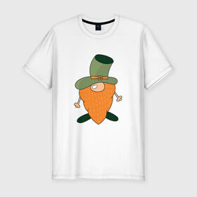 Мужская футболка хлопок Slim с принтом Гном - День святого Патрика в Новосибирске, 92% хлопок, 8% лайкра | приталенный силуэт, круглый вырез ворота, длина до линии бедра, короткий рукав | Тематика изображения на принте: борода | гном | день святого патрика | зеленый | ирландия | лепрекон | мультяшный | оранжевый | патрик | подарок | символ | смешной | фэнтези | шляпа