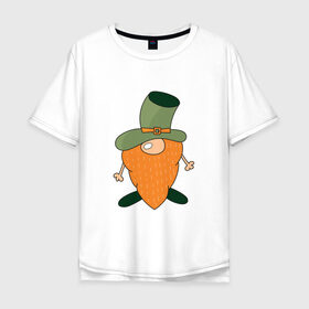 Мужская футболка хлопок Oversize с принтом Гном - День святого Патрика в Новосибирске, 100% хлопок | свободный крой, круглый ворот, “спинка” длиннее передней части | Тематика изображения на принте: борода | гном | день святого патрика | зеленый | ирландия | лепрекон | мультяшный | оранжевый | патрик | подарок | символ | смешной | фэнтези | шляпа