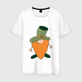 Мужская футболка хлопок с принтом Гном - День святого Патрика в Новосибирске, 100% хлопок | прямой крой, круглый вырез горловины, длина до линии бедер, слегка спущенное плечо. | борода | гном | день святого патрика | зеленый | ирландия | лепрекон | мультяшный | оранжевый | патрик | подарок | символ | смешной | фэнтези | шляпа