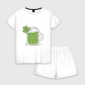 Женская пижама с шортиками хлопок с принтом День святого Патрика - Пиво в Новосибирске, 100% хлопок | футболка прямого кроя, шорты свободные с широкой мягкой резинкой | день святого патрика | зеленый | ирландия | клевер | кружка | листик | мультяшный | патрик | пена | пить | подарок | прикол | символ
