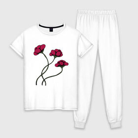 Женская пижама хлопок с принтом КРАСНЫЙ ЦВЕТОК RED FLOWER в Новосибирске, 100% хлопок | брюки и футболка прямого кроя, без карманов, на брюках мягкая резинка на поясе и по низу штанин | 8 | day | flowers | girl | girlfriend | girls | granny | love | lovers | march | mommy | moms | roses | women | womens | бабуля | бабушка | девушка | девушки | день | жена | женский | женщина | любовь | мама | мамуля | марта | розы | сестра | си