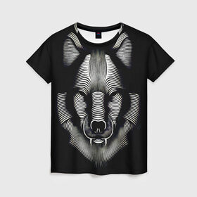 Женская футболка 3D с принтом Волк из волнистых линий в Новосибирске, 100% полиэфир ( синтетическое хлопкоподобное полотно) | прямой крой, круглый вырез горловины, длина до линии бедер | wolf | волк | волчара | живность | животное | охотник | следопыт | хищник